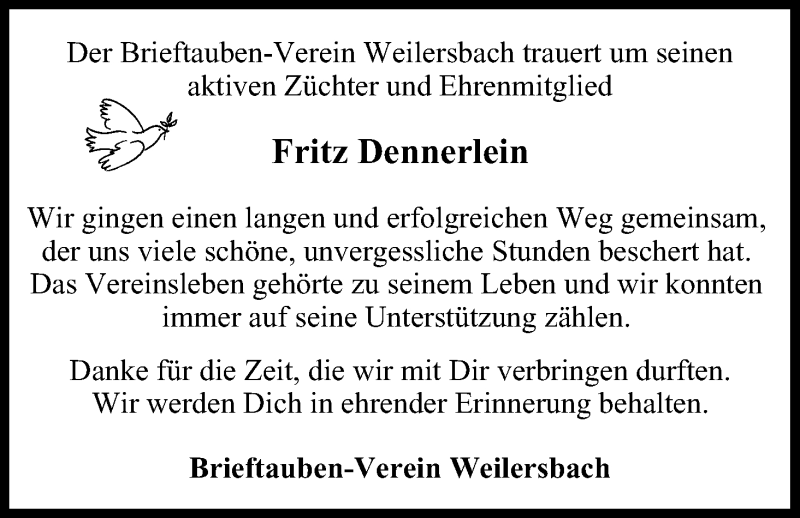  Traueranzeige für Fritz Dennerlein vom 11.01.2018 aus MGO
