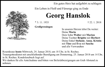 Anzeige von Georg Hanslok von MGO
