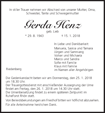 Anzeige von Gerda Henz von MGO