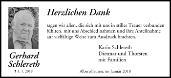 Anzeige von Gerhard Schlereth von MGO