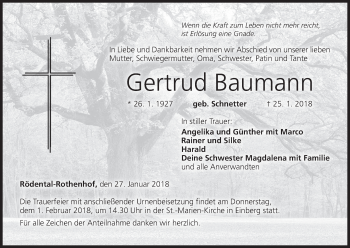 Anzeige von Gertrud Baumann von MGO