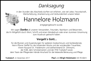 Anzeige von Hannelore Holzmann von MGO