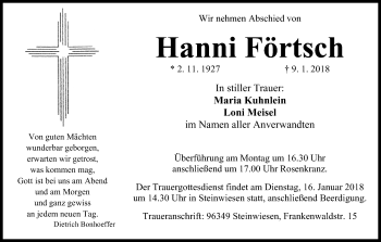 Anzeige von Hanni Förtsch von MGO