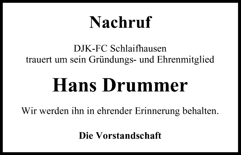  Traueranzeige für Hans Drummer vom 25.01.2018 aus MGO