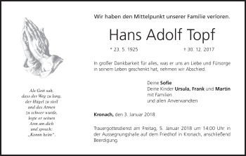 Anzeige von Hans Adolf Topf von MGO