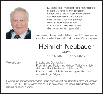 Anzeige von Heinrich Neubauer von MGO