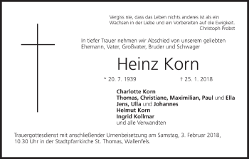 Anzeige von Heinz Korn von MGO