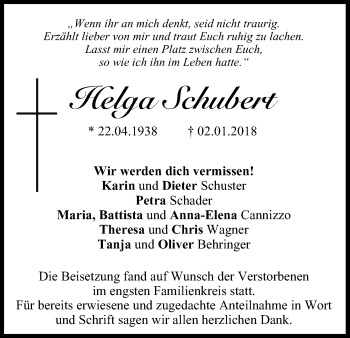 Anzeige von Helga Schubert von MGO