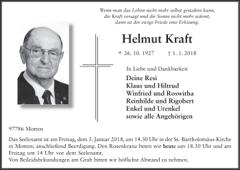 Anzeige von Helmut Kraft von MGO