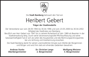 Anzeige von Heribert Gebert von MGO