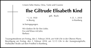 Anzeige von Ilse Giltrude Elisabeth Kind von MGO