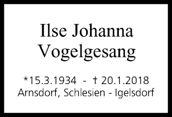 Anzeige von Ilse Johanna Vogelgesang von MGO