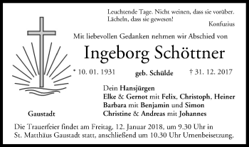 Anzeige von Ingeborg Schöttner von MGO