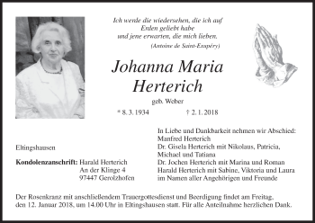 Anzeige von Johanna Maria Herterich von MGO