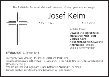 Anzeige von Josef Keim von MGO