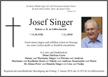 Anzeige von Josef Singer von MGO