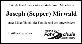 Anzeige von Joseph Mirwald von MGO