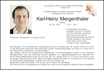 Anzeige von Karl-Heinz Mergenthaler von MGO