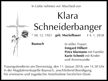 Anzeige von Klara Schneiderbanger von MGO