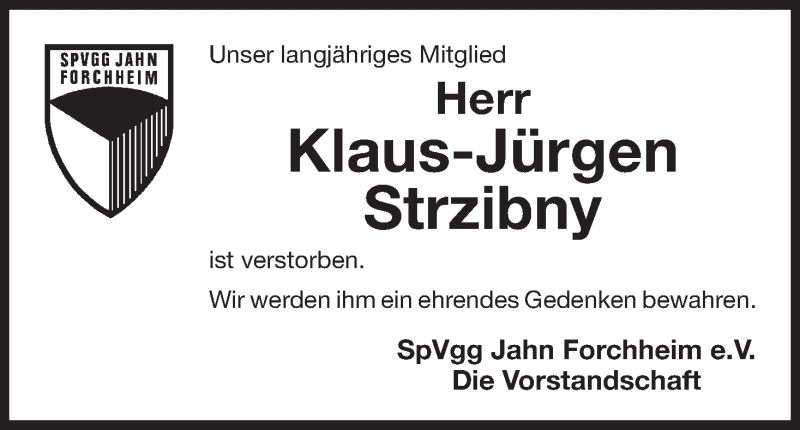  Traueranzeige für Klaus-Jürgen Strzibny vom 17.01.2018 aus MGO