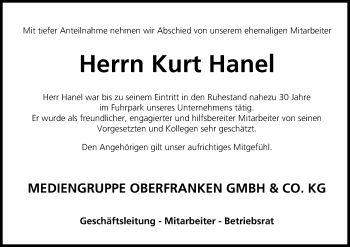Anzeige von Kurt Hanel von MGO