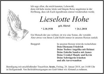 Anzeige von Lieselotte Hohe von MGO