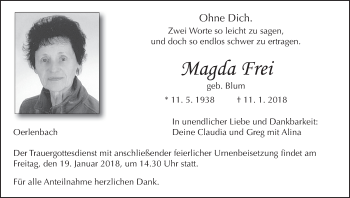 Anzeige von Magda Frei von MGO