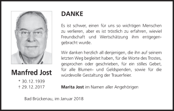 Anzeige von Manfred Jost von MGO