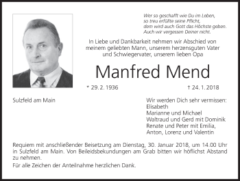 Anzeige von Manfred Mend von MGO