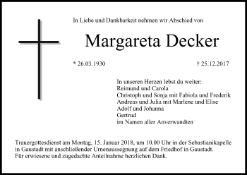 Anzeige von Margareta Decker von MGO
