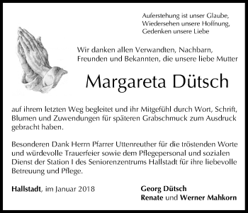 Anzeige von Margareta Dütsch von MGO