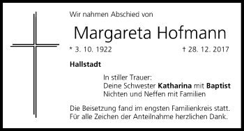 Anzeige von Margareta Hofmann von MGO