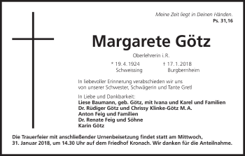 Anzeige von Margarete Götz von MGO