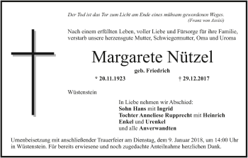 Anzeige von Margarete Nützel von MGO