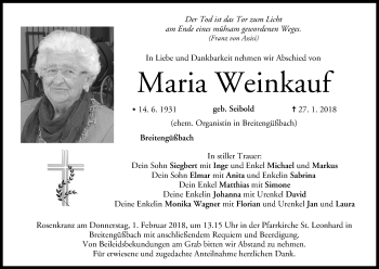 Anzeige von Maria Weinkauf von MGO