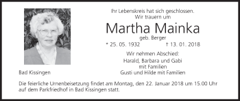 Anzeige von Martha Mainka von MGO