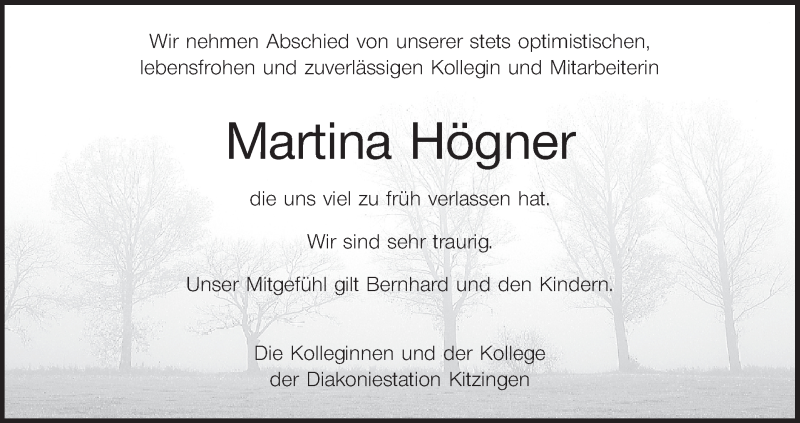  Traueranzeige für Martina Högner vom 17.01.2018 aus MGO