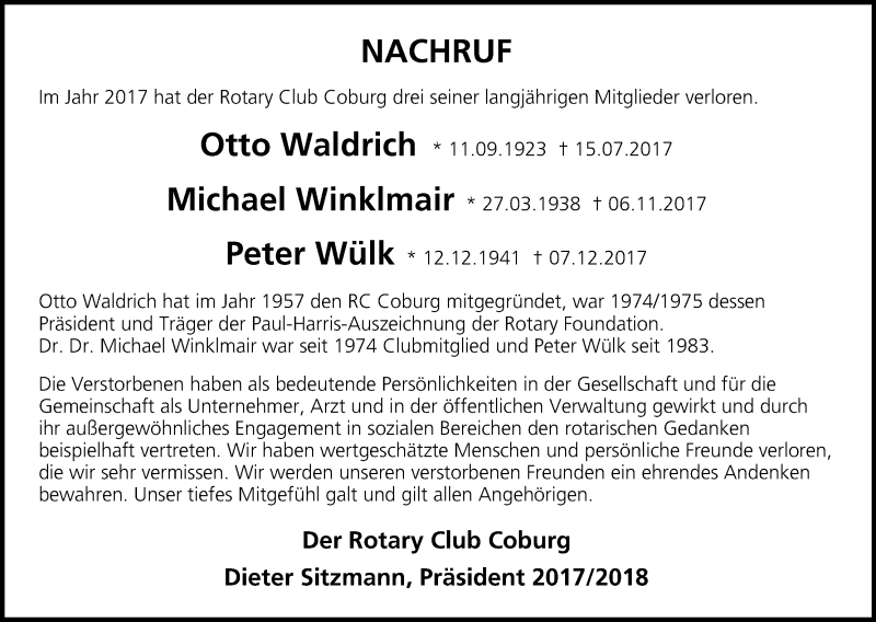  Traueranzeige für Michael Winklmair vom 05.01.2018 aus MGO