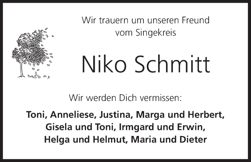  Traueranzeige für Niko Schmitt vom 12.01.2018 aus MGO