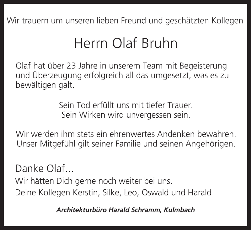 Traueranzeige für Olaf Bruhn vom 27.01.2018 aus MGO