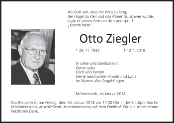 Anzeige von Otto Ziegler von MGO