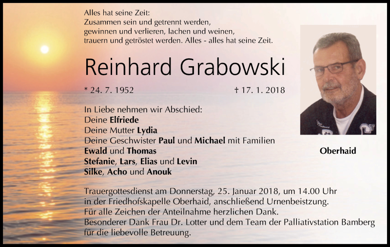  Traueranzeige für Reinhard Grabowski vom 20.01.2018 aus MGO