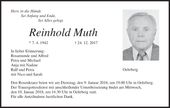 Anzeige von Reinhold Muth von MGO