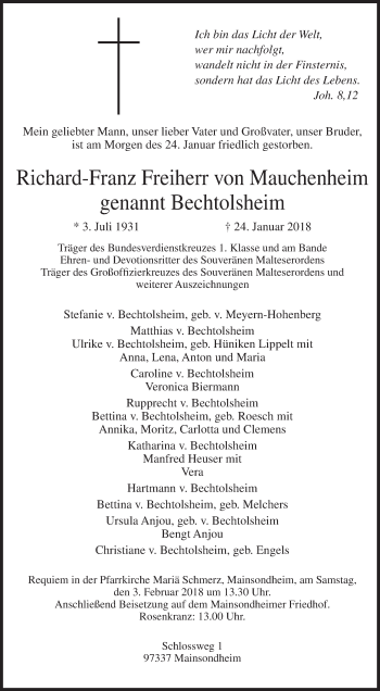 Anzeige von Richard-Franz Freiherr von Mauchenheim von MGO