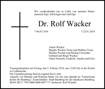 Anzeige von Rolf Wacker von MGO