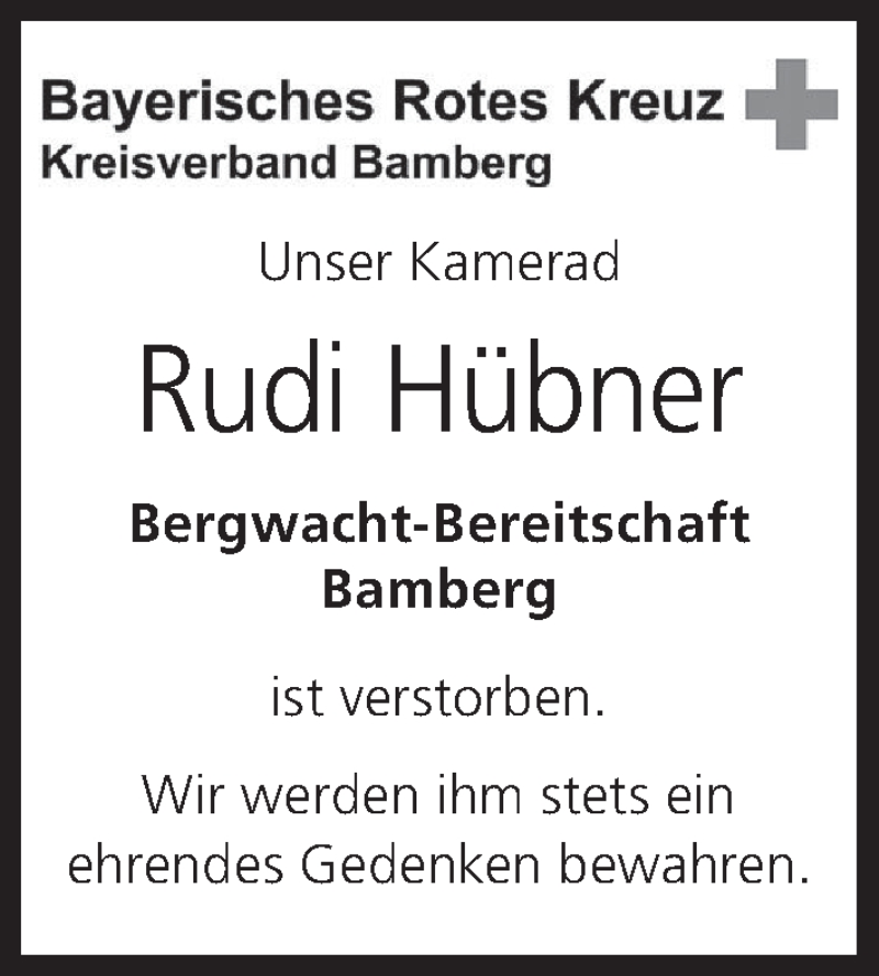  Traueranzeige für Rudi Hübner vom 23.01.2018 aus MGO