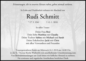 Anzeige von Rudi Schmitt von MGO