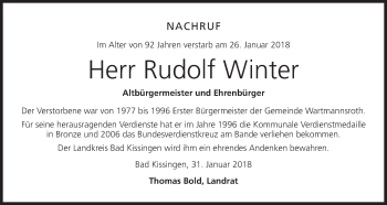 Anzeige von Rudolf Winter von MGO