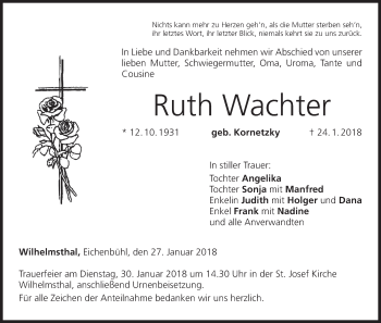 Anzeige von Ruth Wachter von MGO