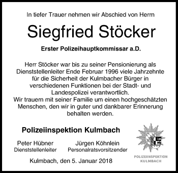 Anzeige von Siegfried Stöcker von MGO